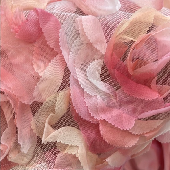 CES FEMME Dress Lace Ruffles Tule With Puff Sleeves Pink Size S - Picture 15 of 16